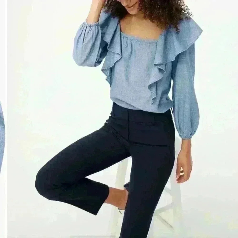 J. Crew ruffle chambray top